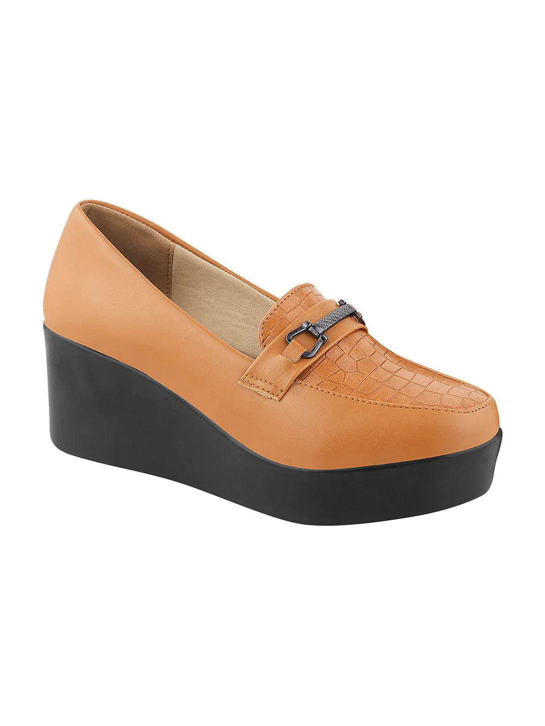 Classic Croc-Textured Office Wear Wedge Loafers