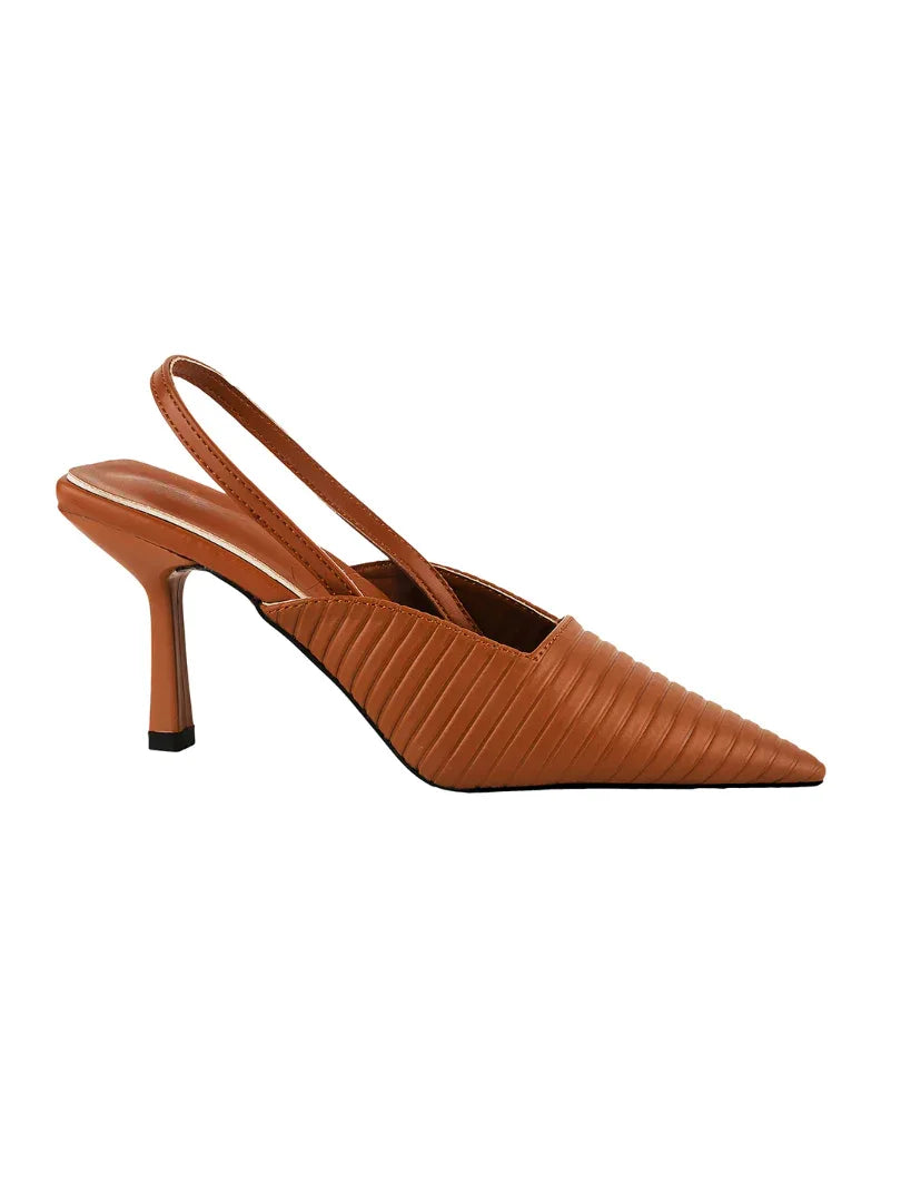 Noir Ribbed Stiletto Slingbacks
