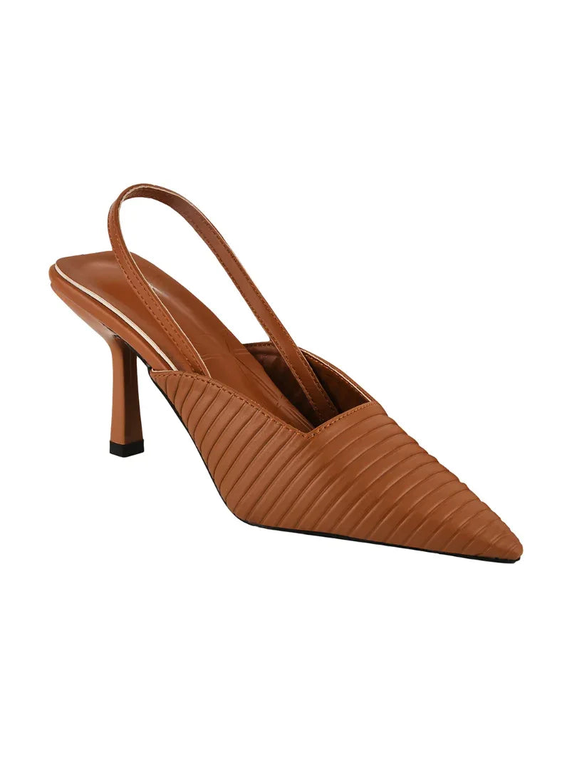 Noir Ribbed Stiletto Slingbacks