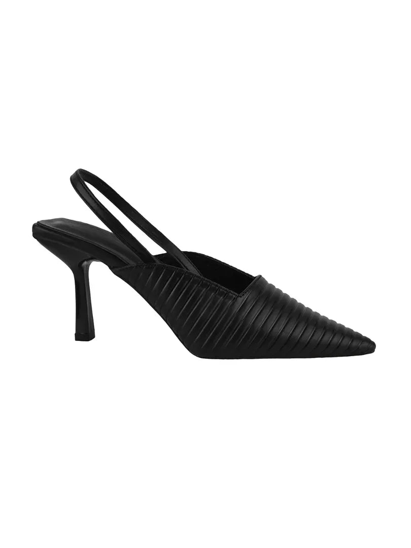 Noir Ribbed Stiletto Slingbacks