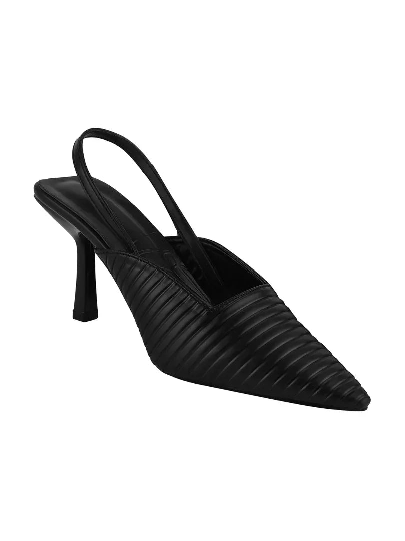 Noir Ribbed Stiletto Slingbacks