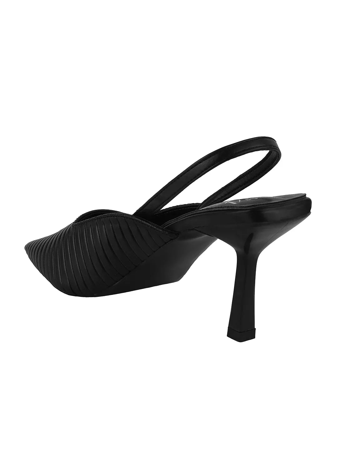 Noir Ribbed Stiletto Slingbacks