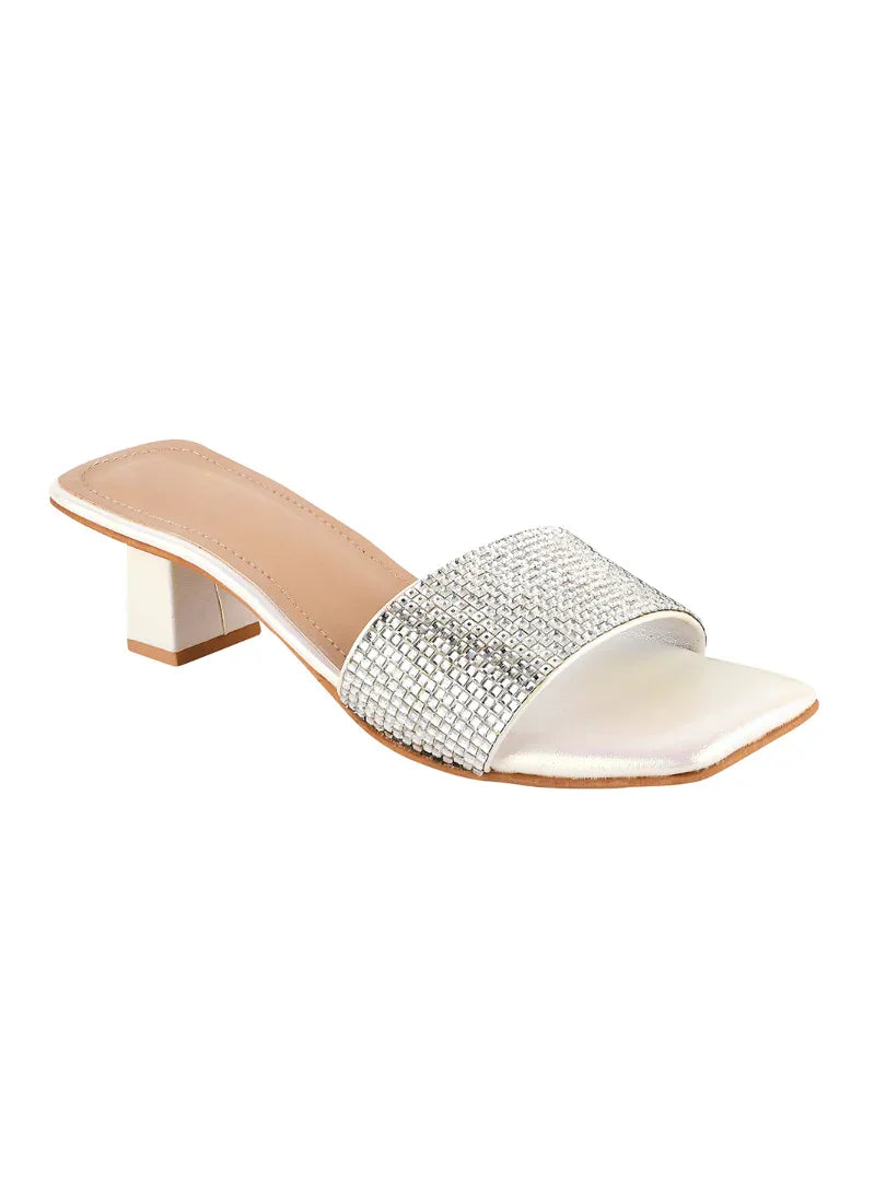 Crystal Grid Block Heel Slides