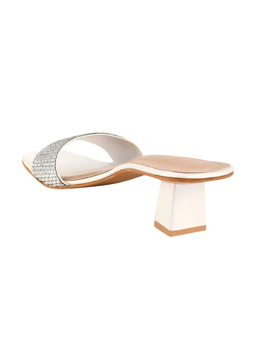 Crystal Grid Block Heel Slides