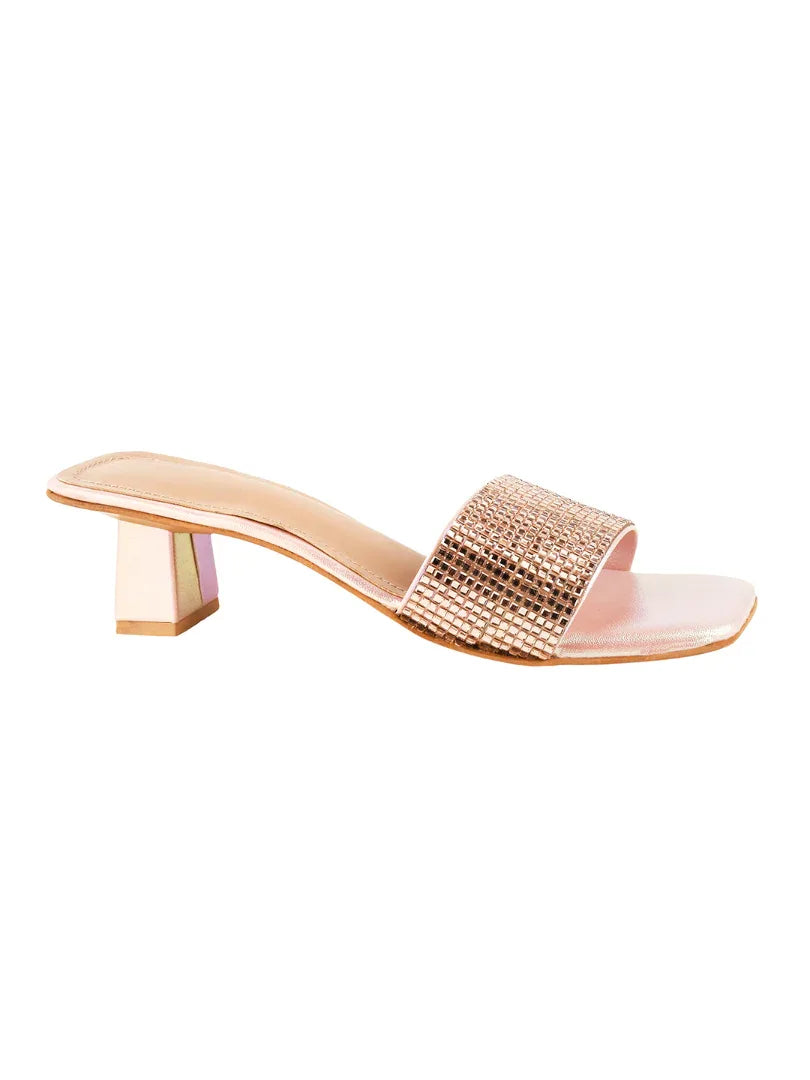 Crystal Grid Block Heel Slides