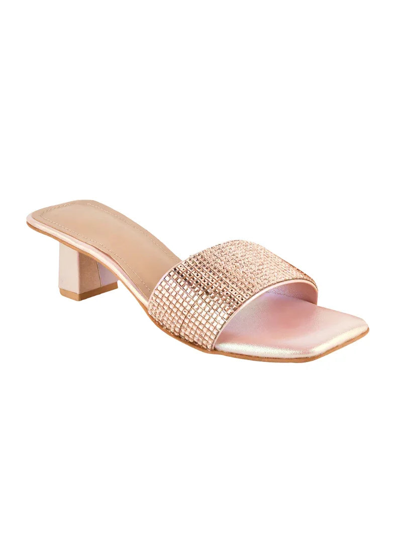 Crystal Grid Block Heel Slides