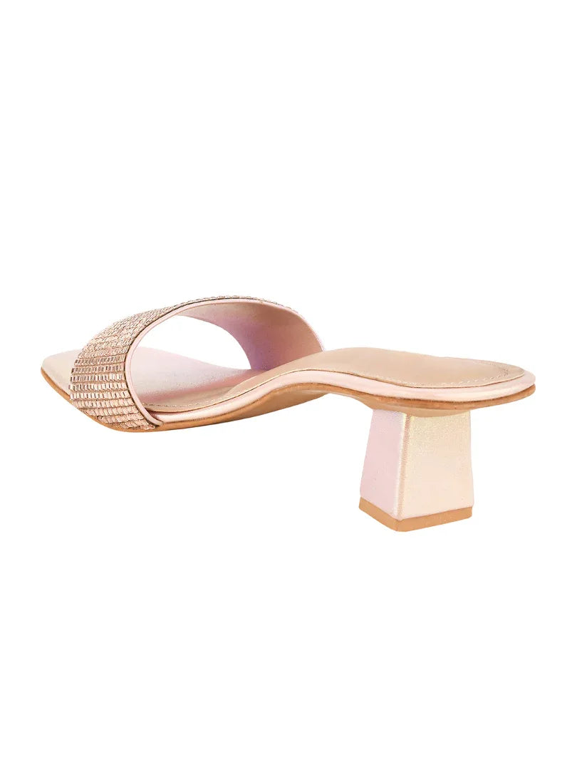 Crystal Grid Block Heel Slides