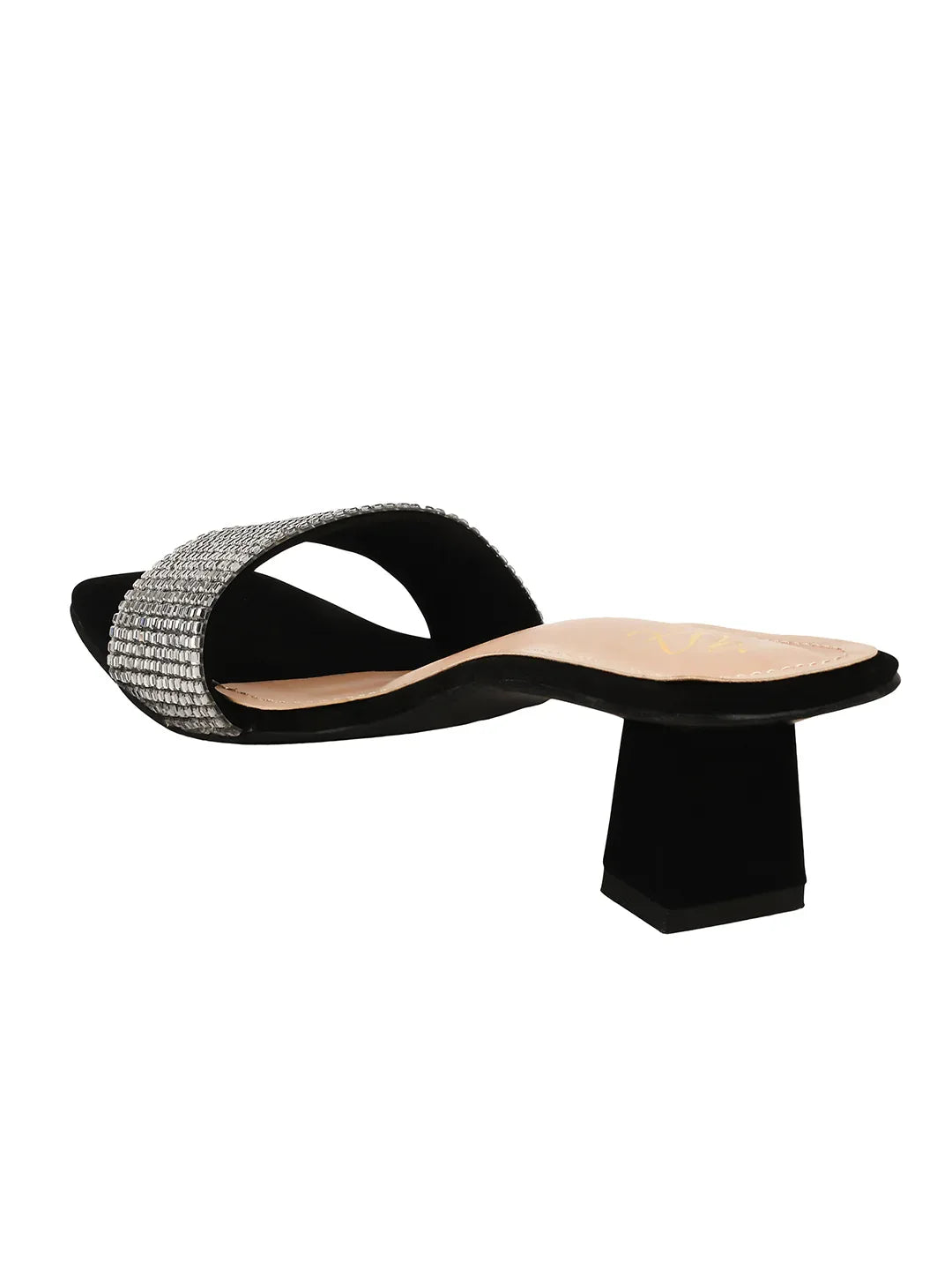 Crystal Grid Block Heel Slides