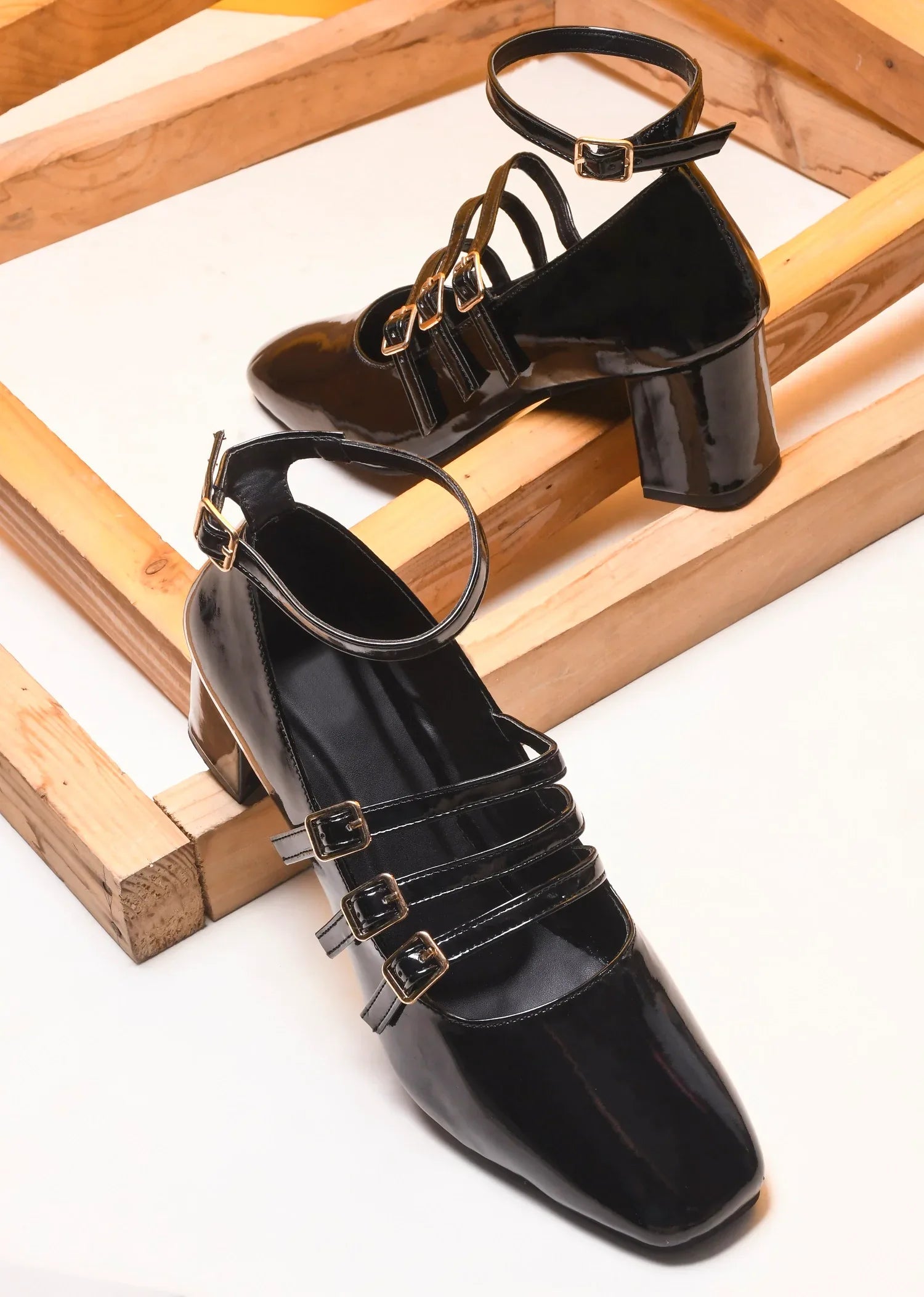 Ankle Strap Patent Block Heels
