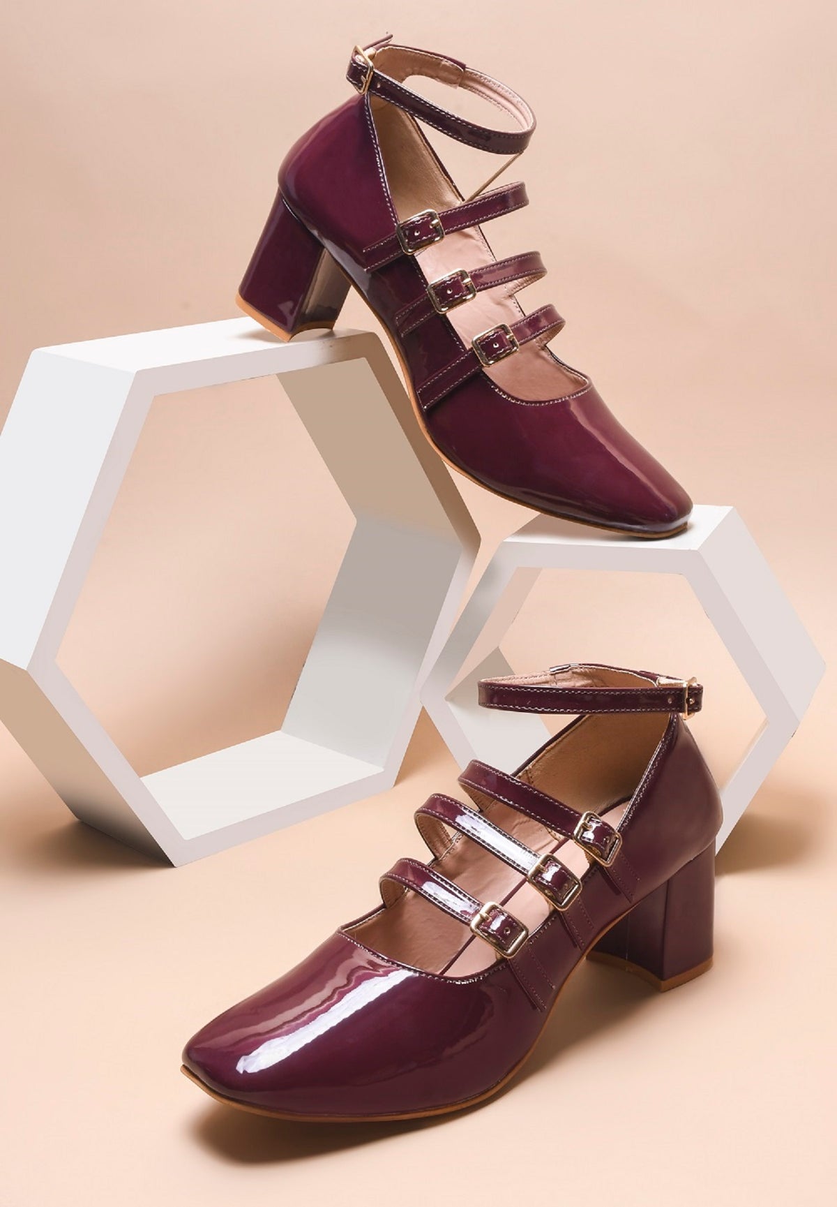 Ankle Strap Patent Block Heels