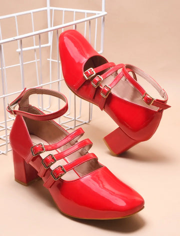 Ankle Strap Patent Block Heels