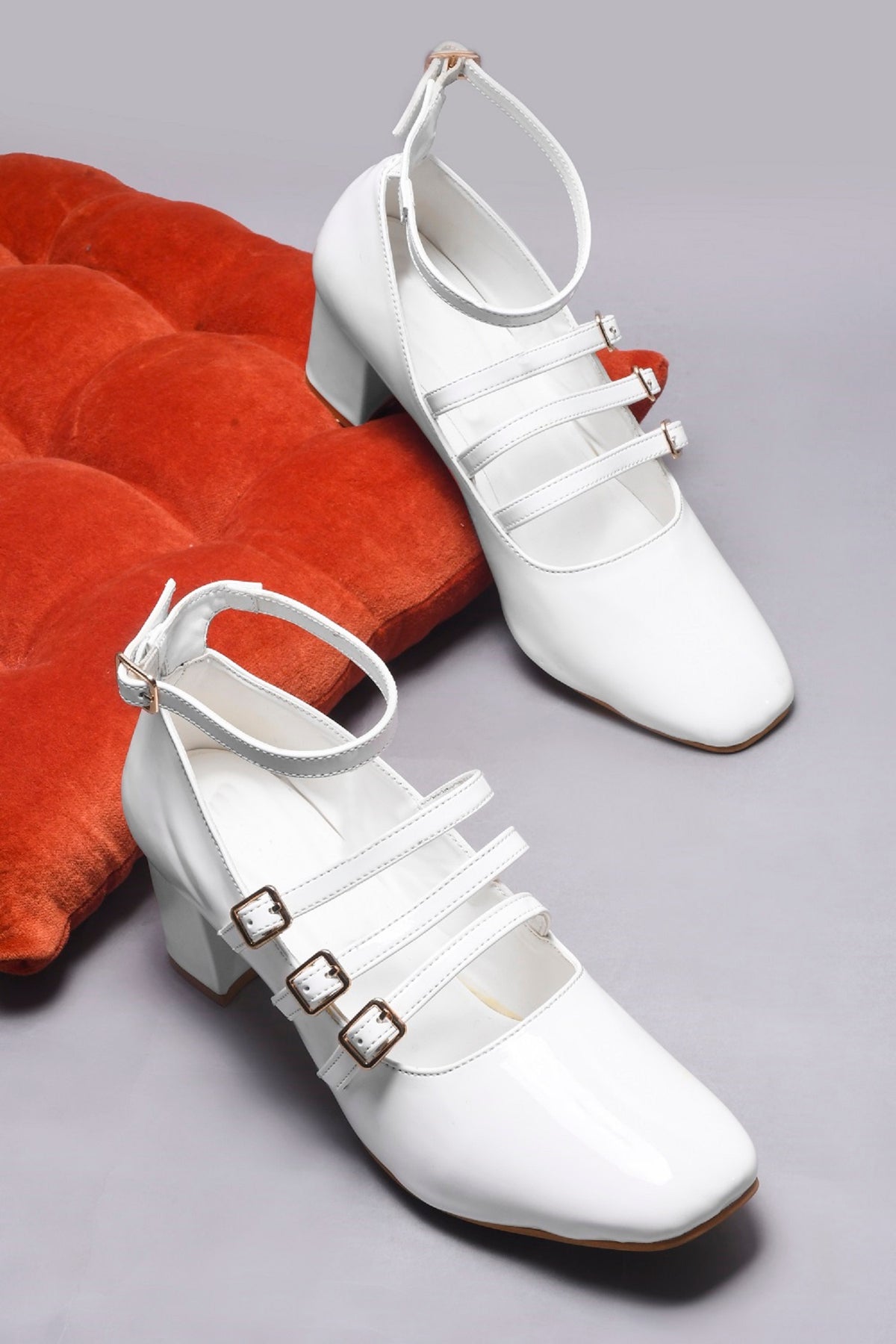 Ankle Strap Patent Block Heels