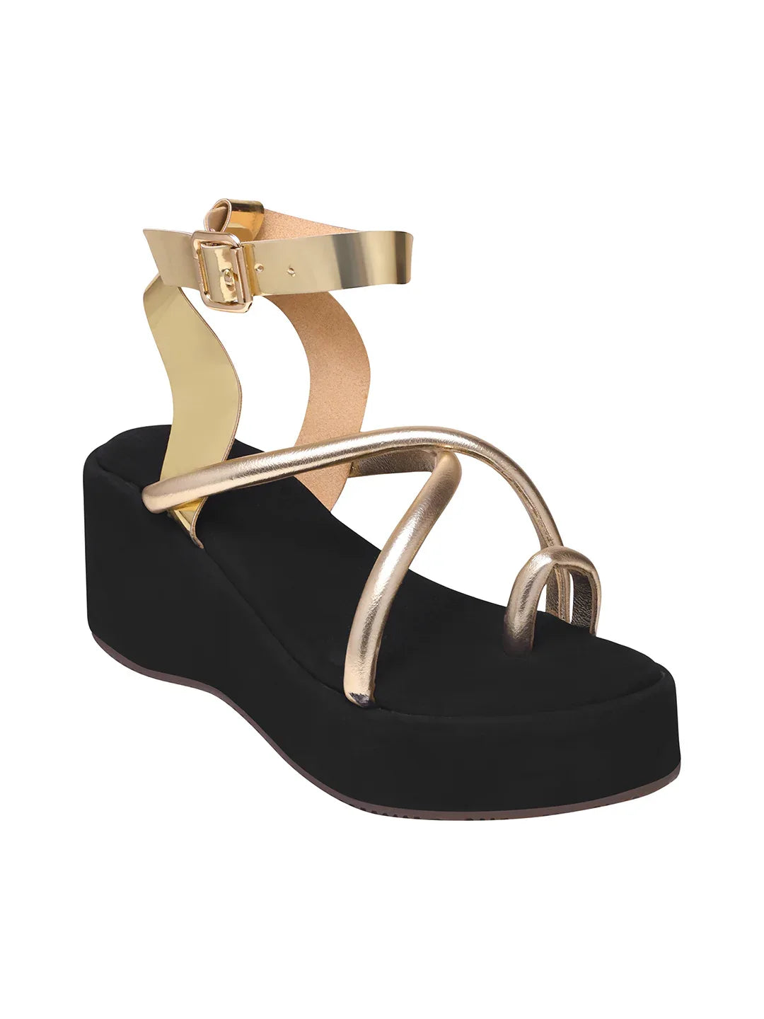 Metallic Toe-Loop Platform Sandals