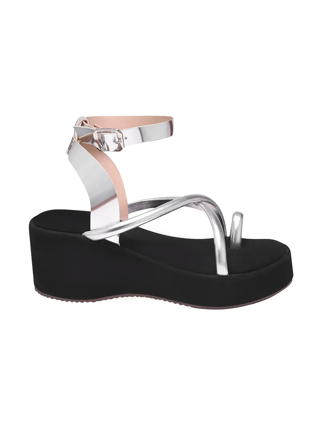 Metallic Toe-Loop Platform Sandals