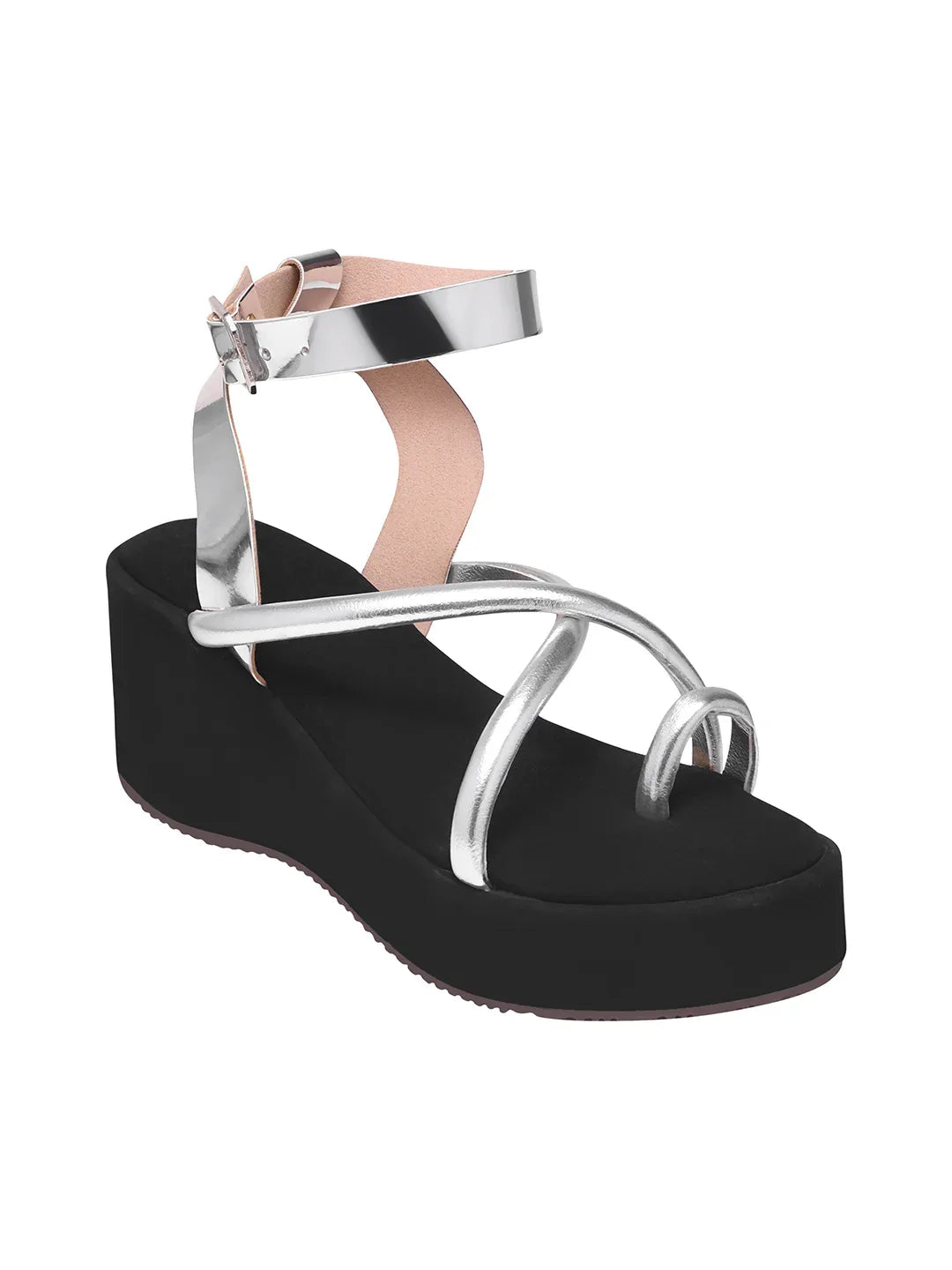 Metallic Toe-Loop Platform Sandals
