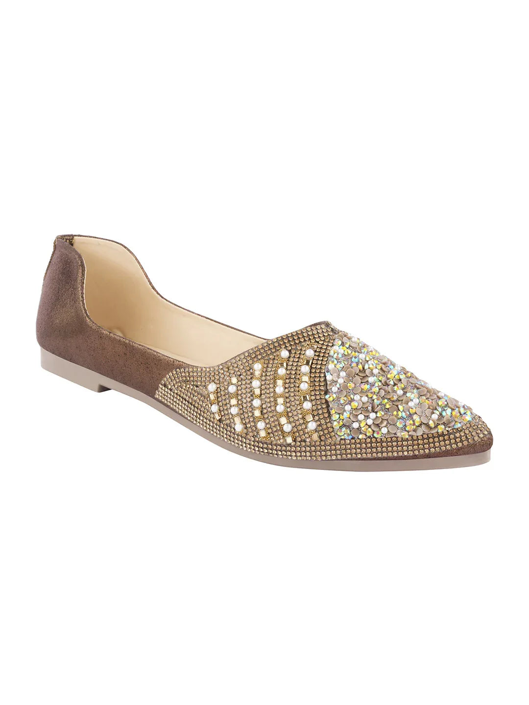 TRYME Floral Embellished Stone Beaded Women's Festive Juttis