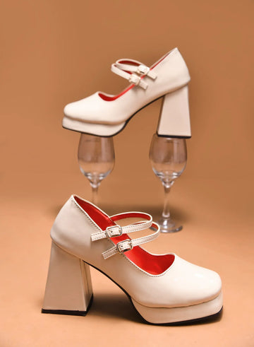Patent Finish Double Strap Block Heel Pumps