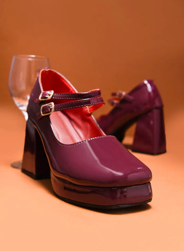 Patent Finish Double Strap Block Heel Pumps