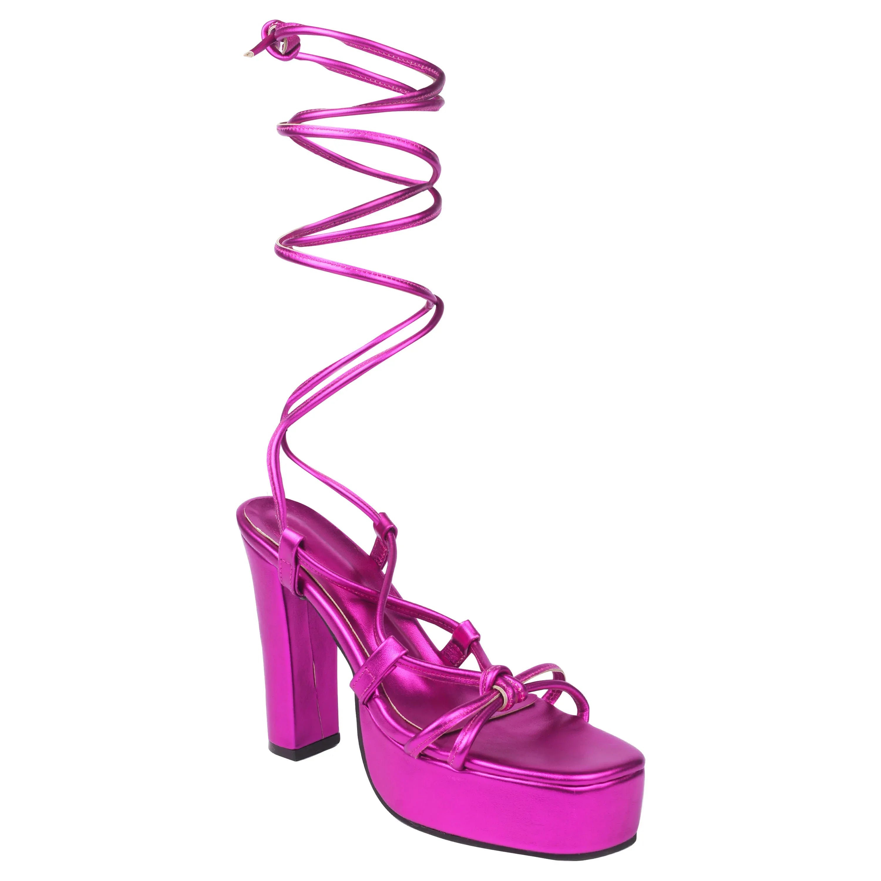 Lace-Up Platform Block Heel Sandals