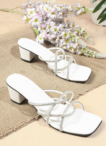 Elegant Rhinestone Strap Mid Heels