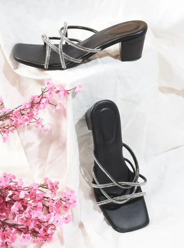 Elegant Rhinestone Strap Mid Heels