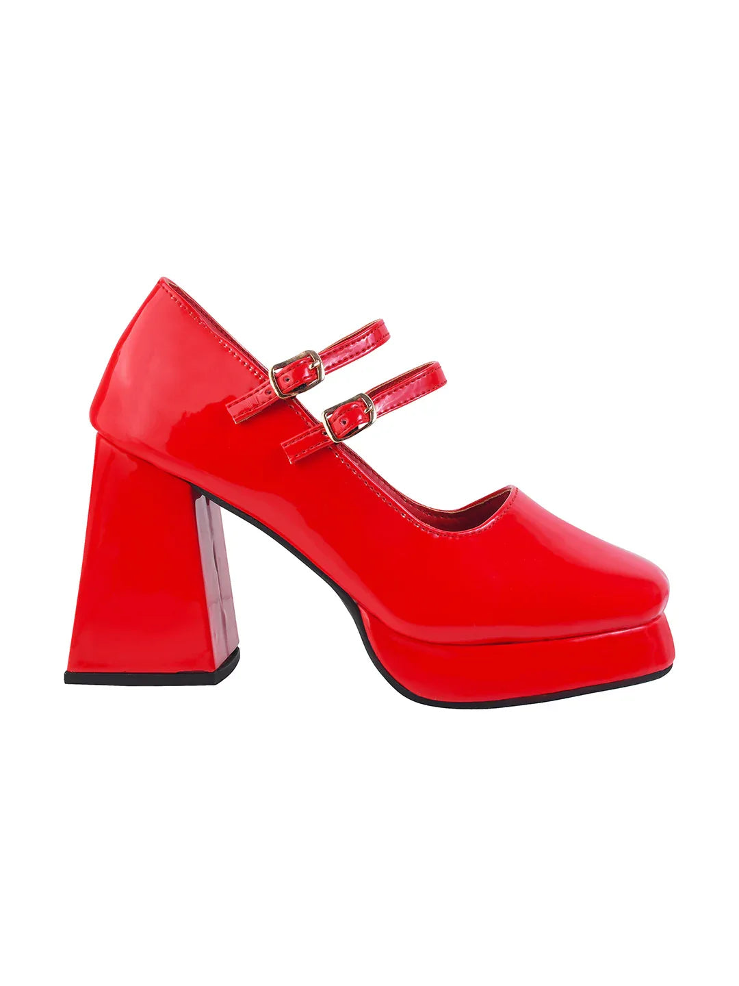 Patent Finish Double Strap Block Heel Pumps