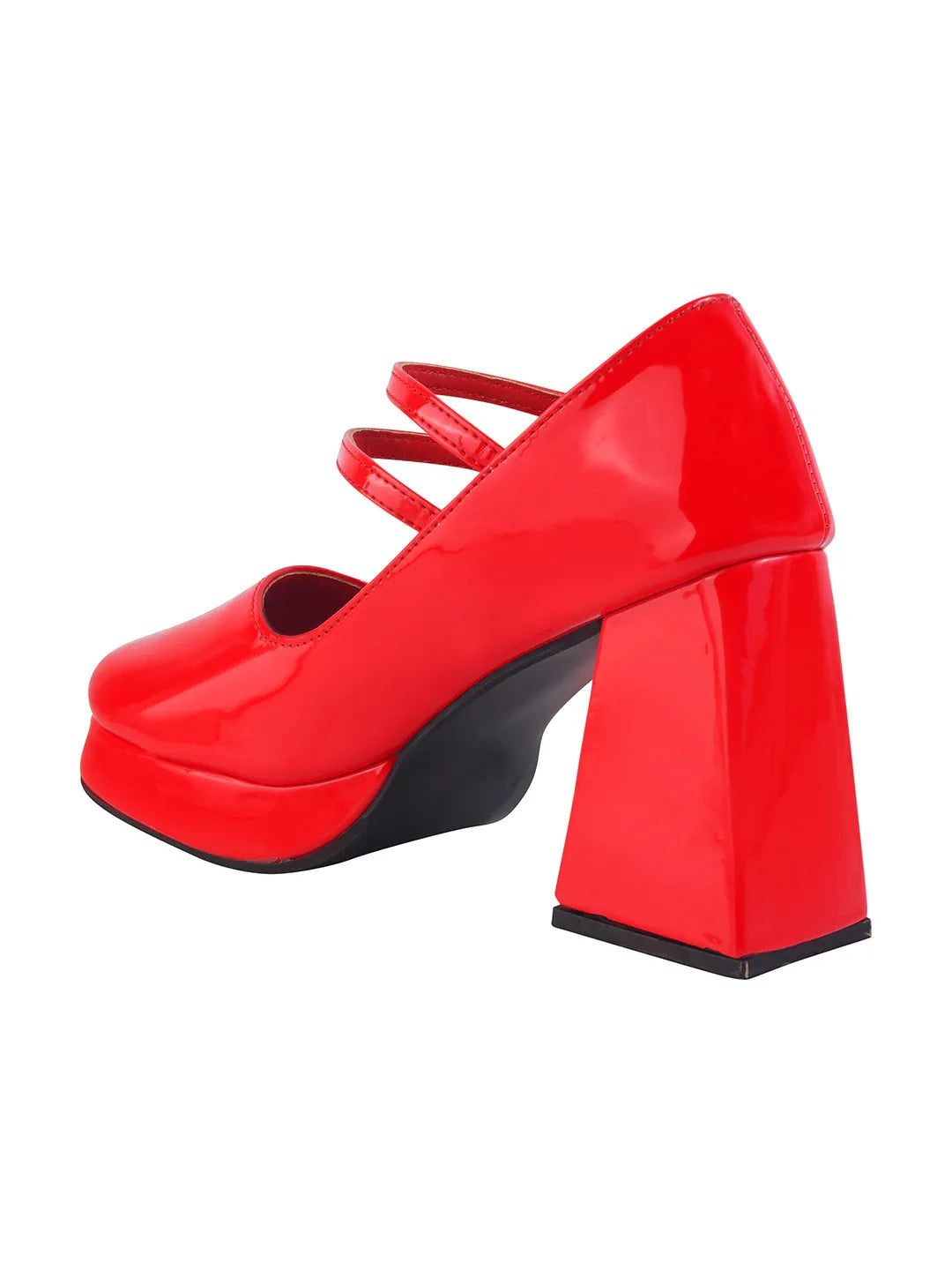 Patent Finish Double Strap Block Heel Pumps