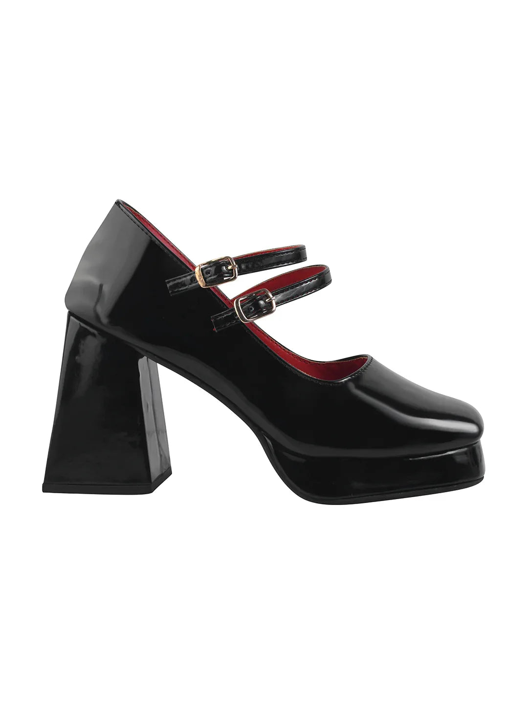 Patent Finish Double Strap Block Heel Pumps
