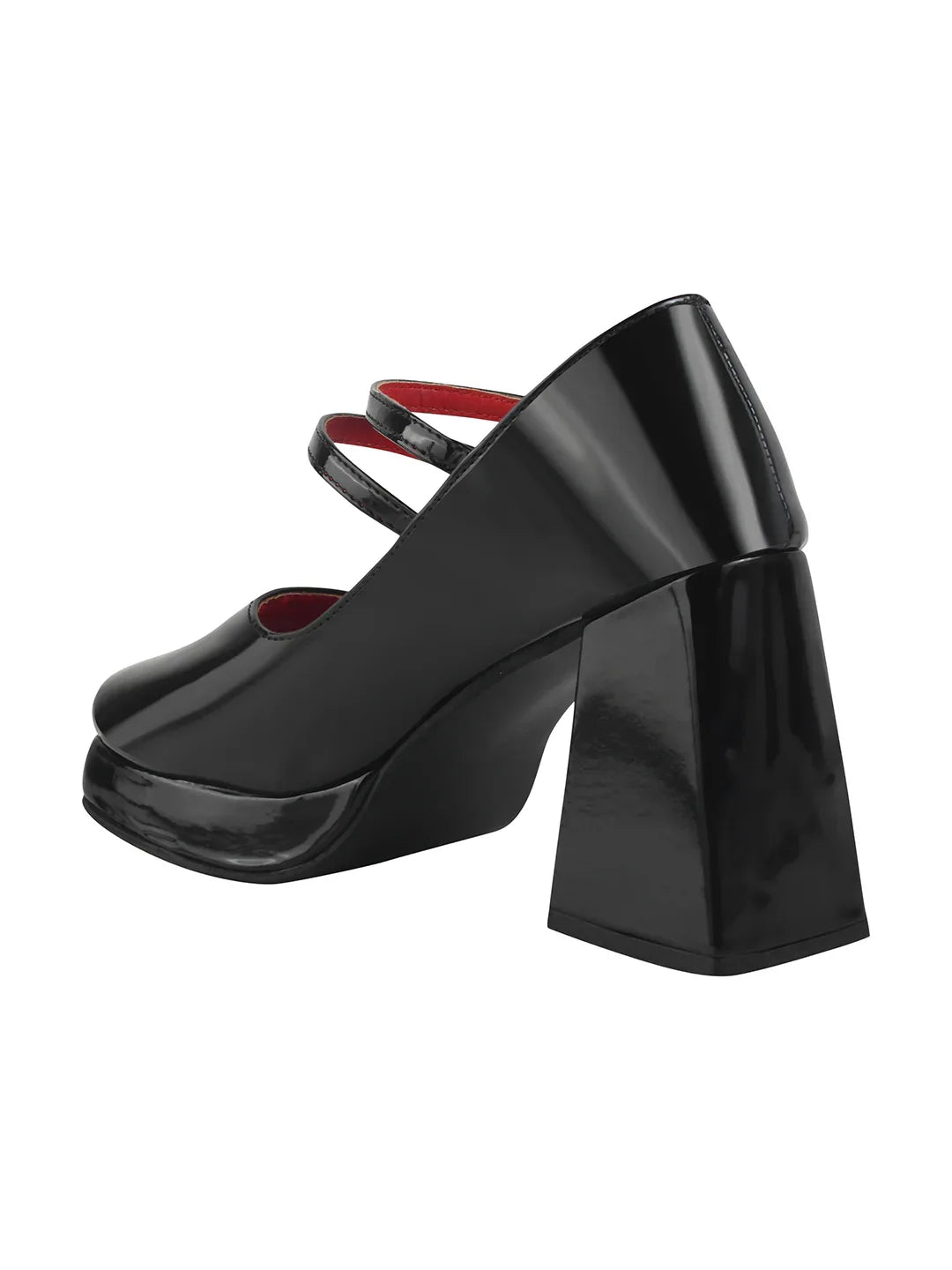 Patent Finish Double Strap Block Heel Pumps