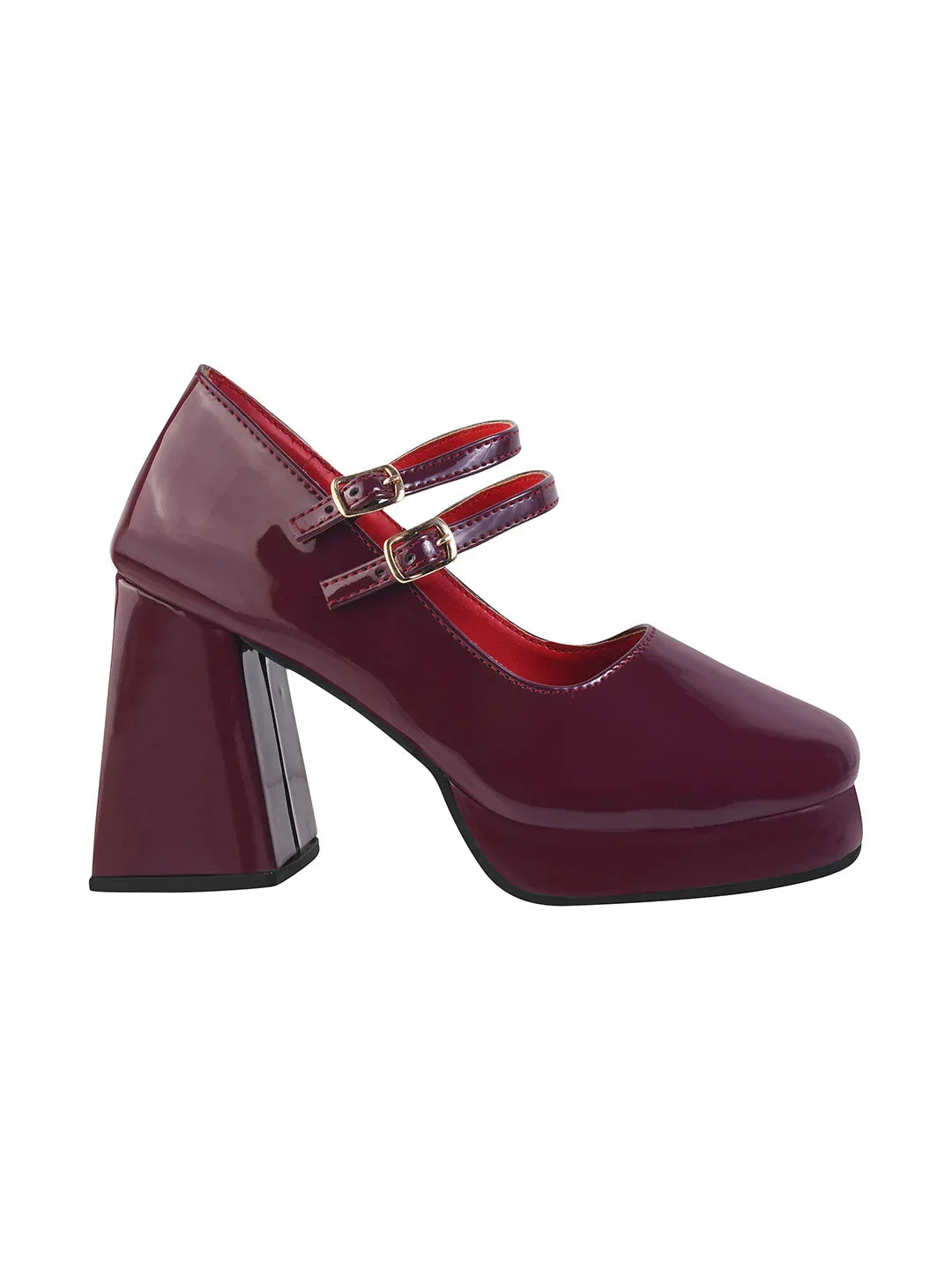 Patent Finish Double Strap Block Heel Pumps