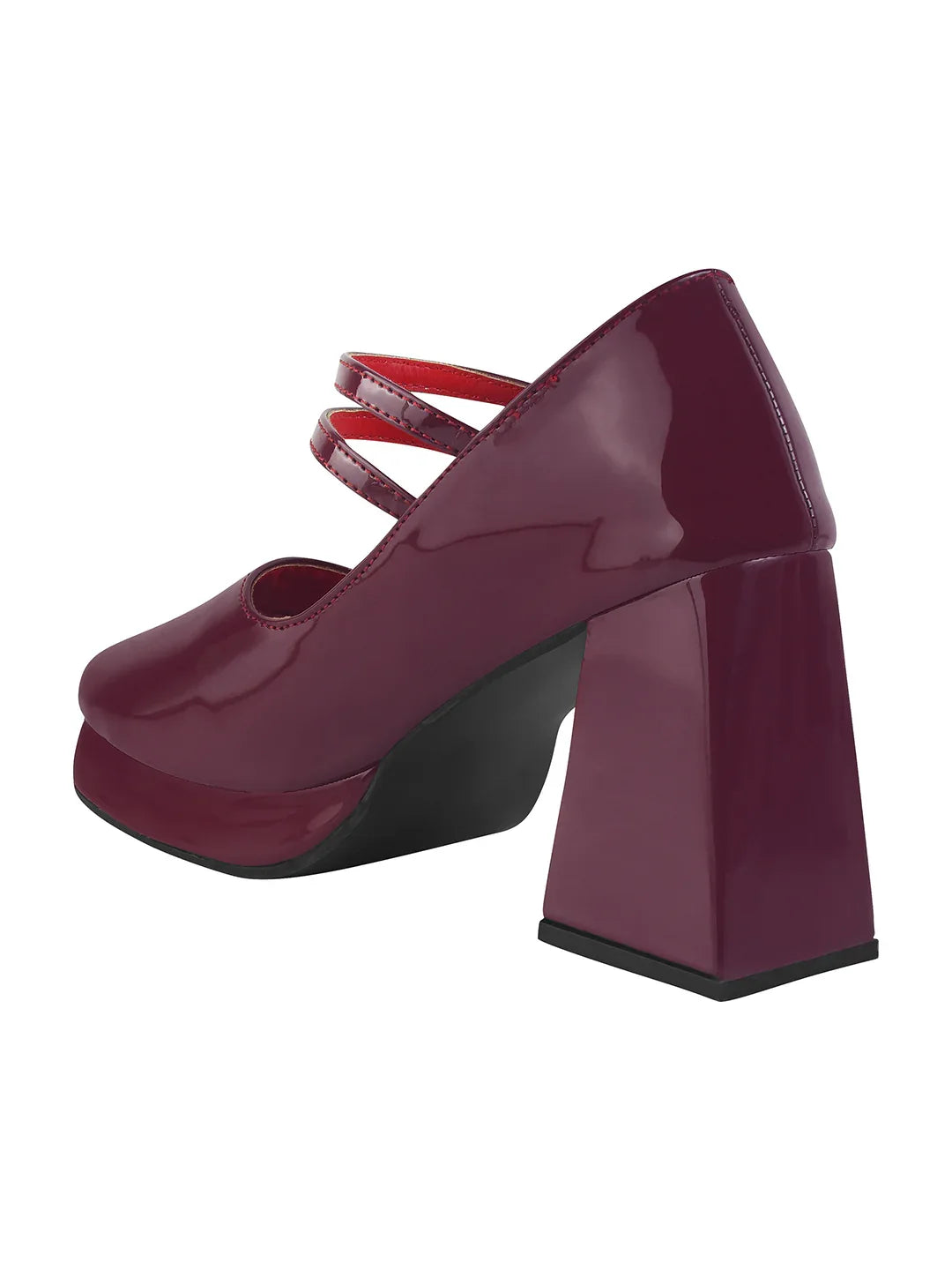 Patent Finish Double Strap Block Heel Pumps