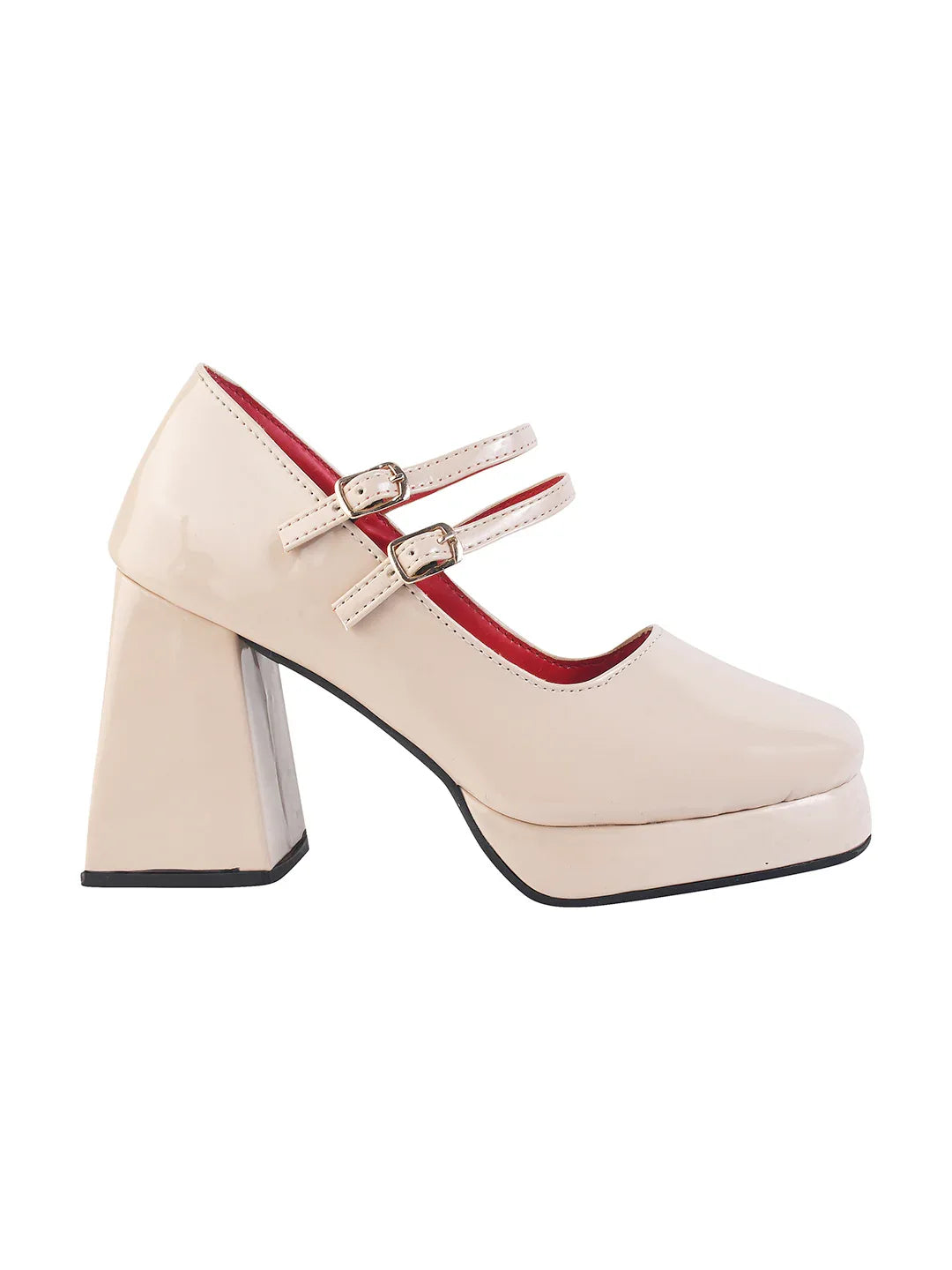 Patent Finish Double Strap Block Heel Pumps