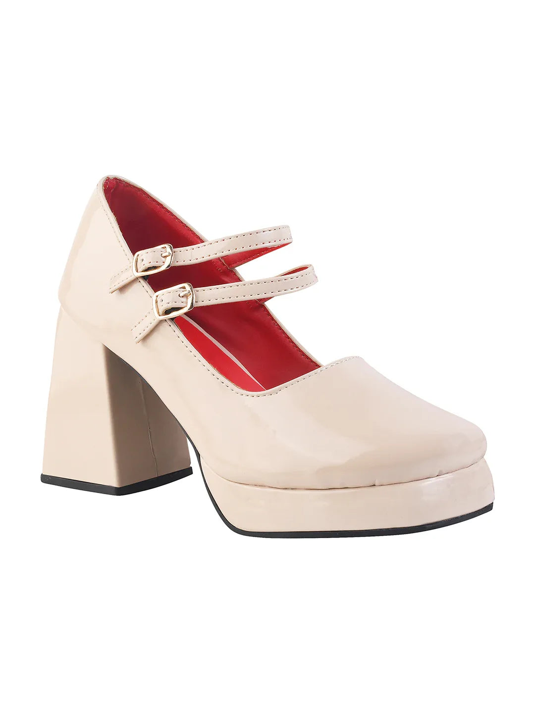 Patent Finish Double Strap Block Heel Pumps