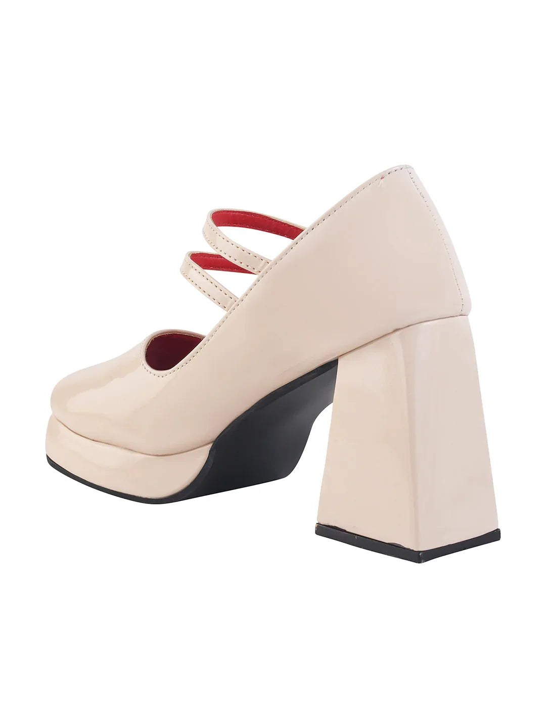 Patent Finish Double Strap Block Heel Pumps