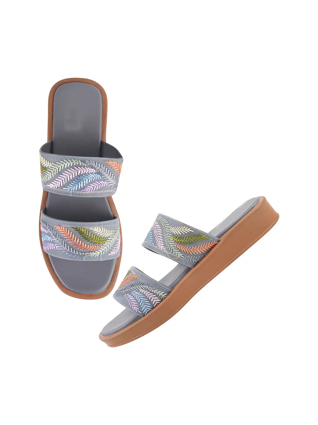 Ethnic Leaf Embroidery Flat Slides