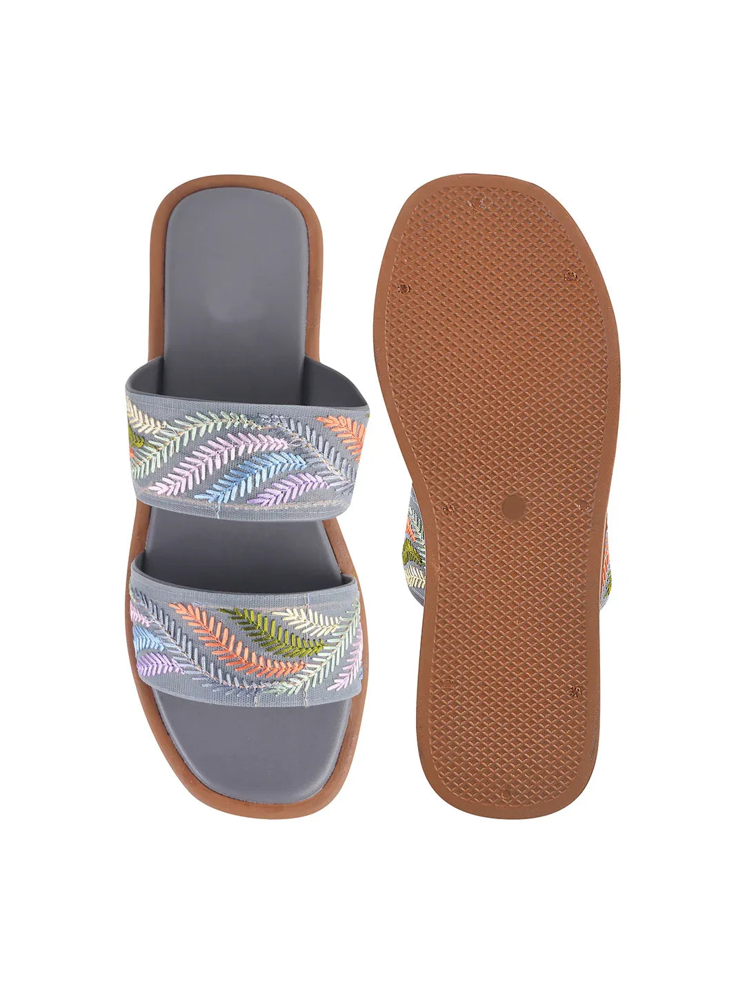 Ethnic Leaf Embroidery Flat Slides