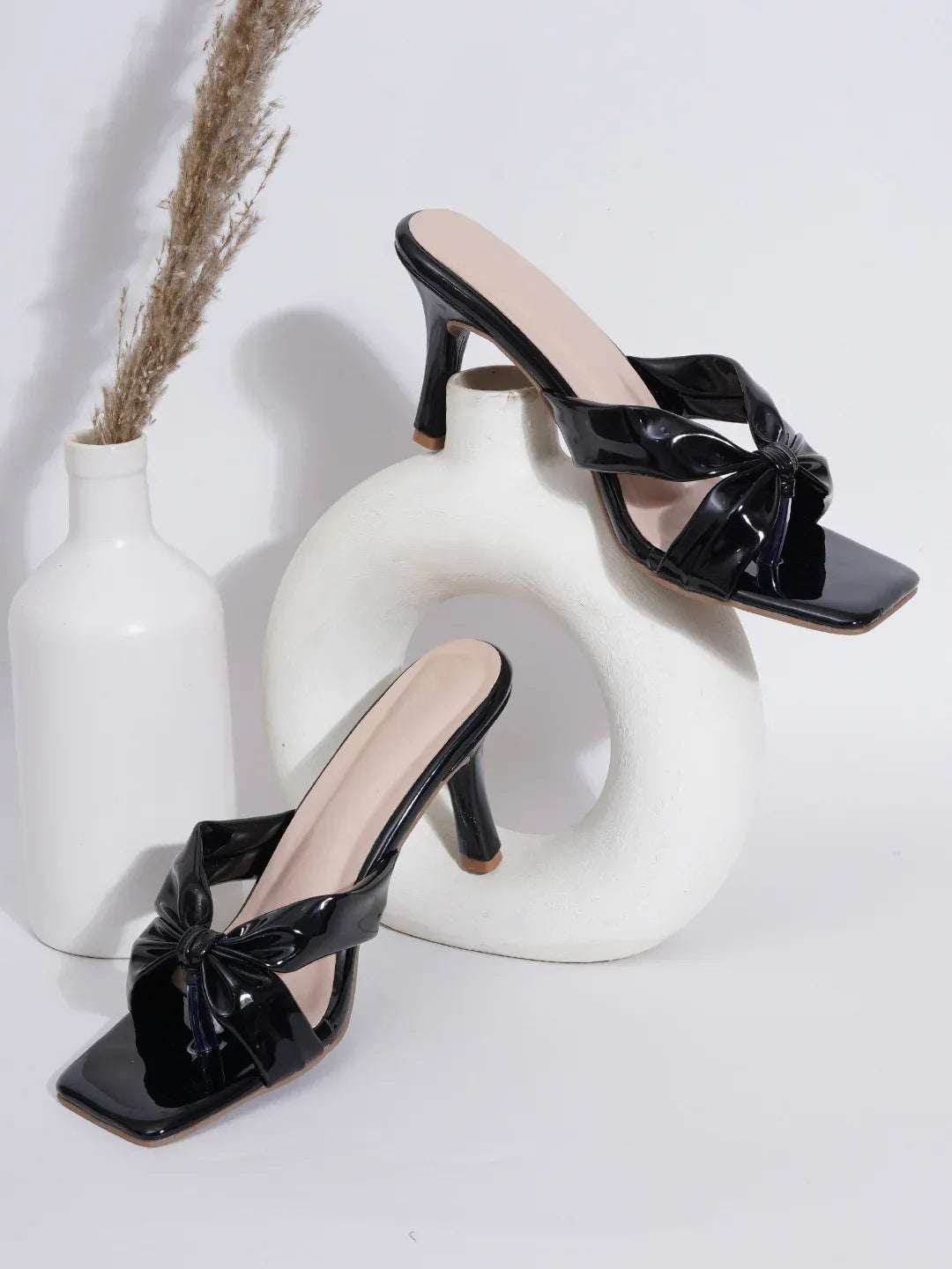 Elegant Patent Leather Slide Heel Sandals