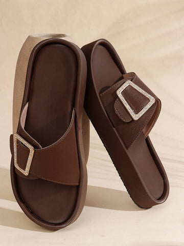 Minimal Buckle Slides Cushioned Everyday Comfort Flats
