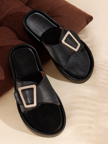 Minimal Buckle Slides Cushioned Everyday Comfort Flats