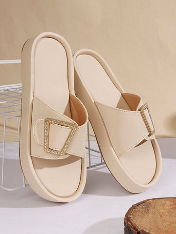 Minimal Buckle Slides Cushioned Everyday Comfort Flats