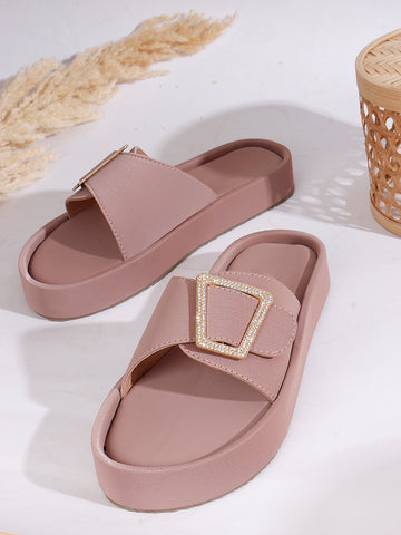 Minimal Buckle Slides Cushioned Everyday Comfort Flats