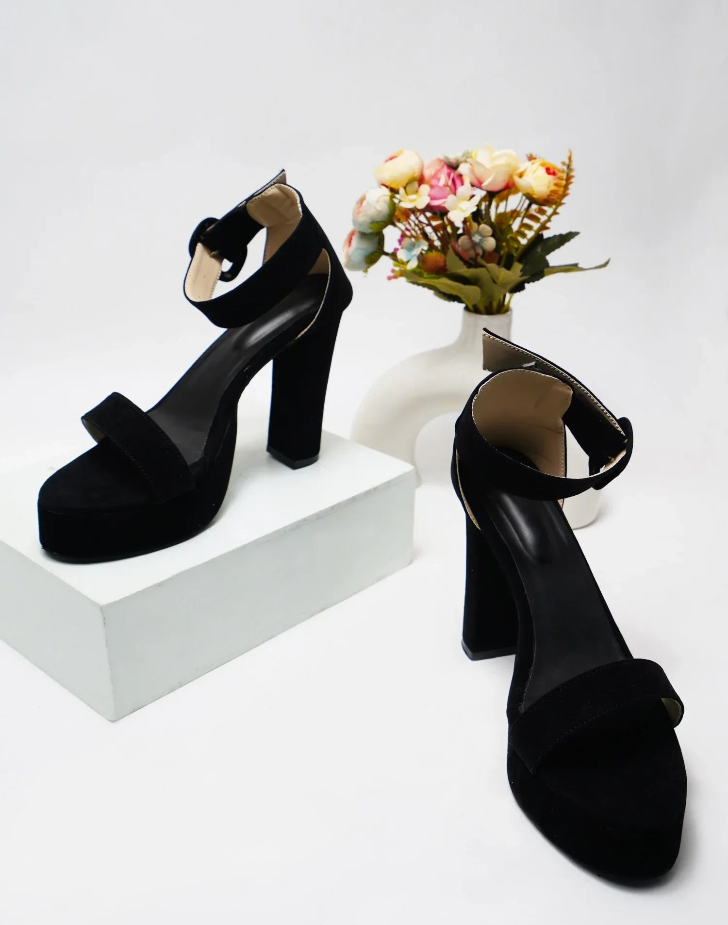 Velvet Edge Ankle-Strap Heels