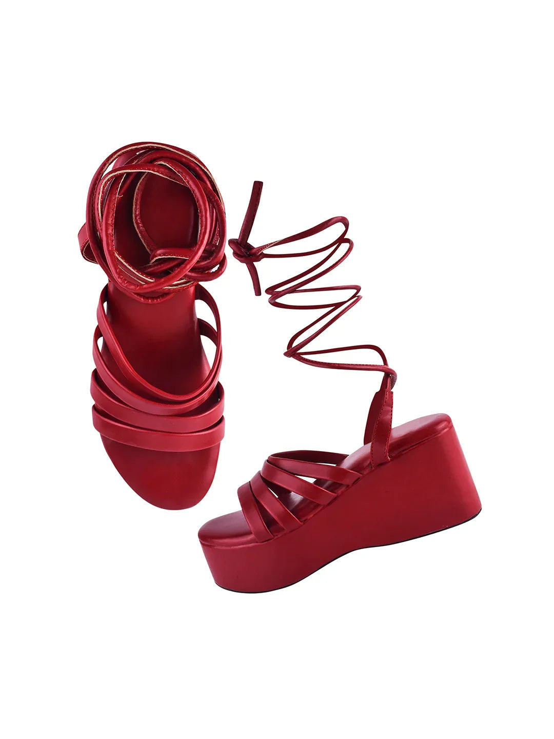 Wrap & Rise Lace-Up Wedge Heels