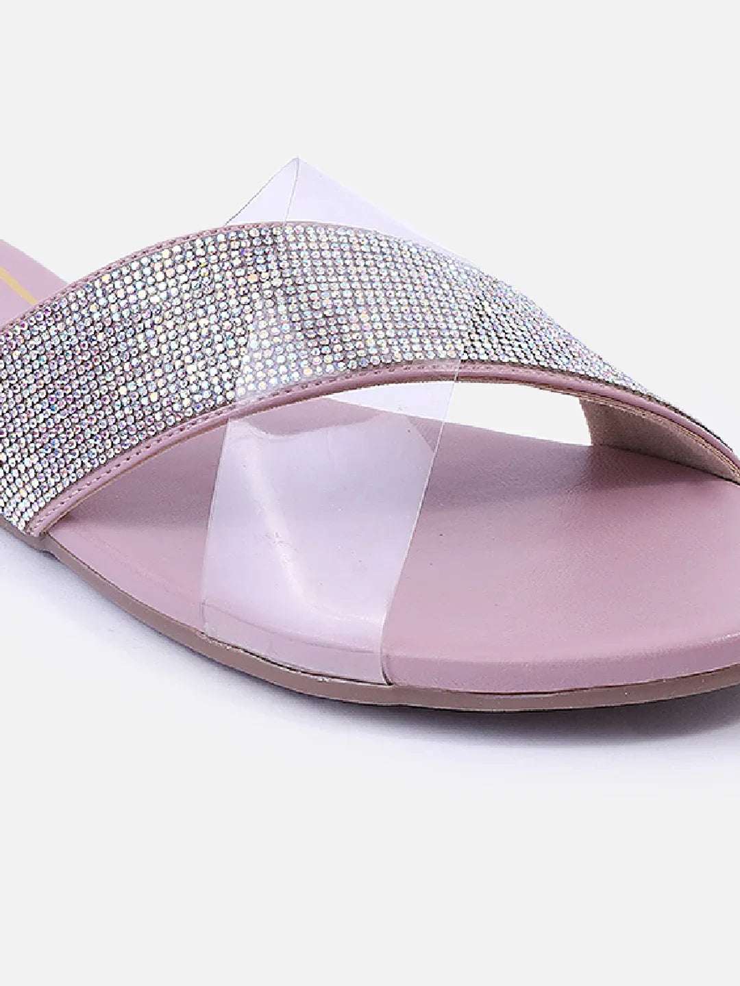 Transparent Strap Sandals Rhinestone Slip-On Flats
