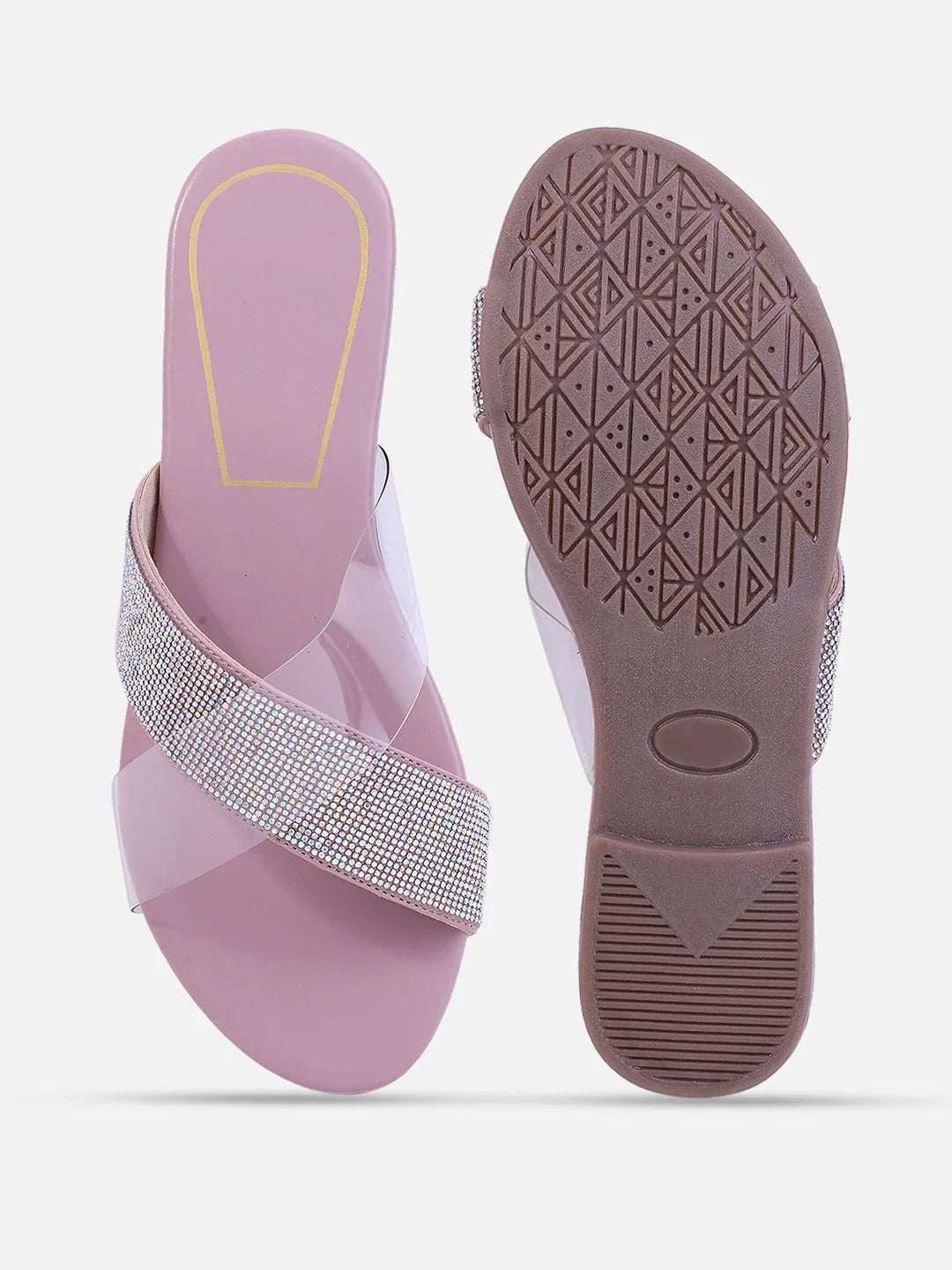 Transparent Strap Sandals Rhinestone Slip-On Flats