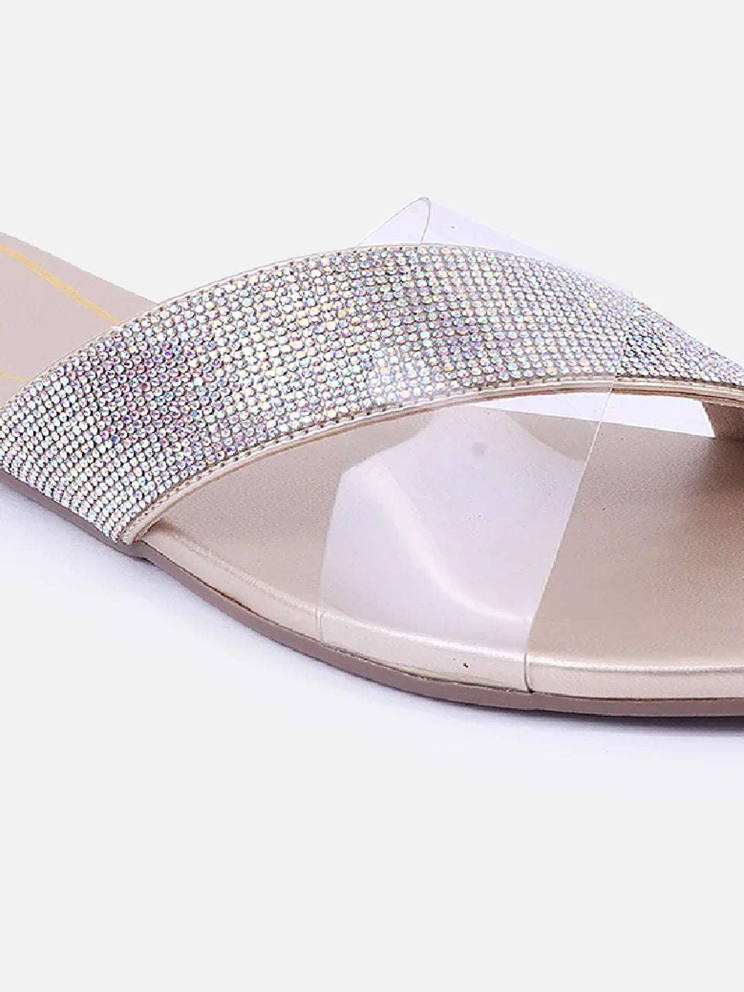 Transparent Strap Sandals Rhinestone Slip-On Flats