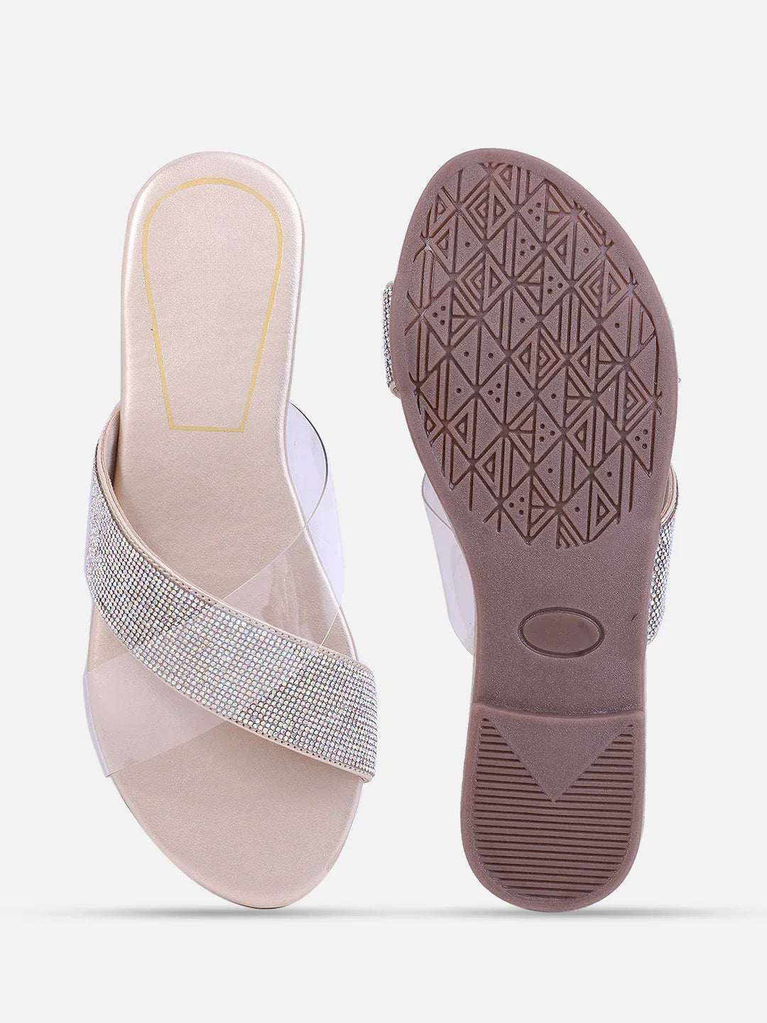Transparent Strap Sandals Rhinestone Slip-On Flats