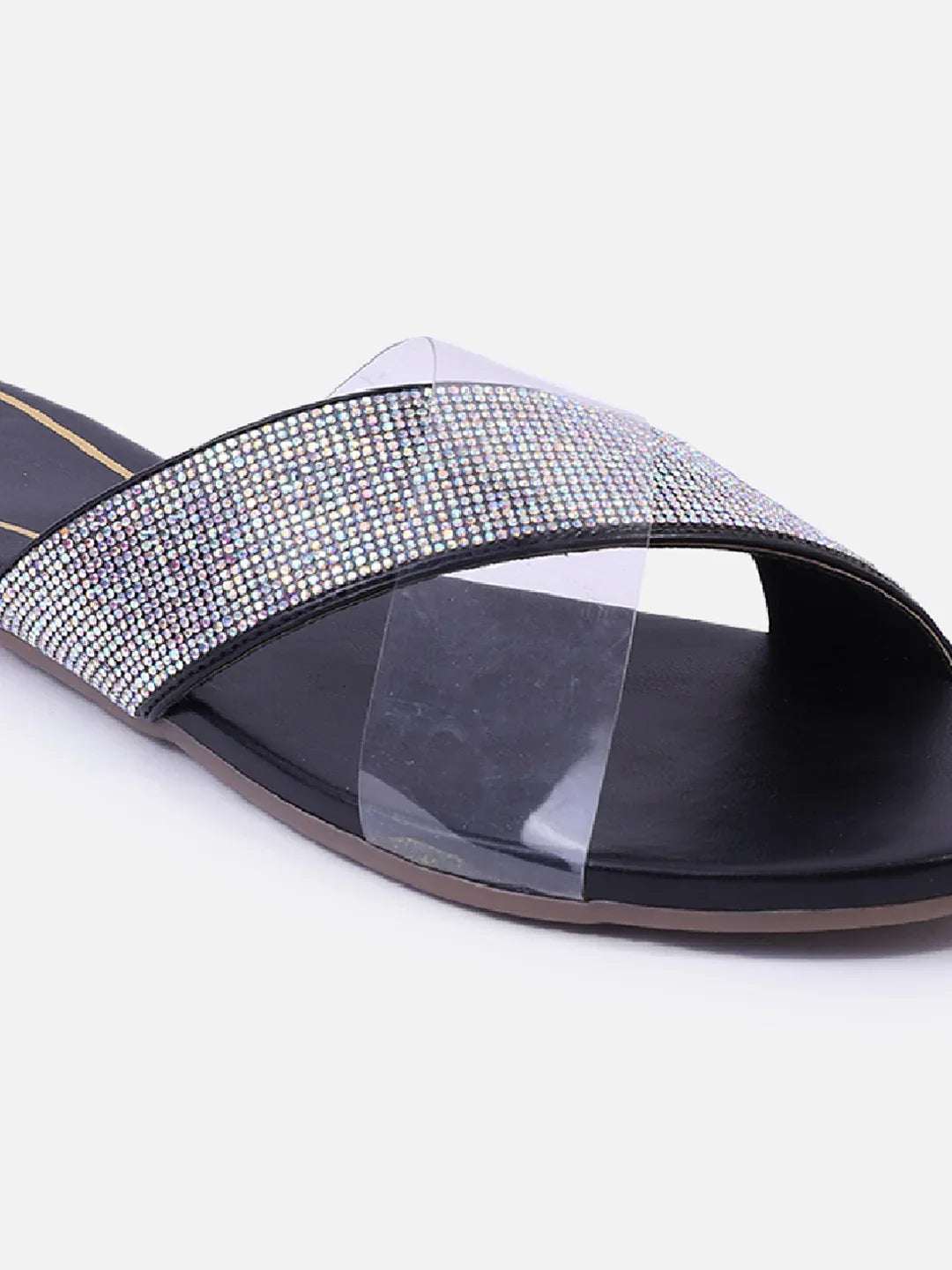 Transparent Strap Sandals Rhinestone Slip-On Flats