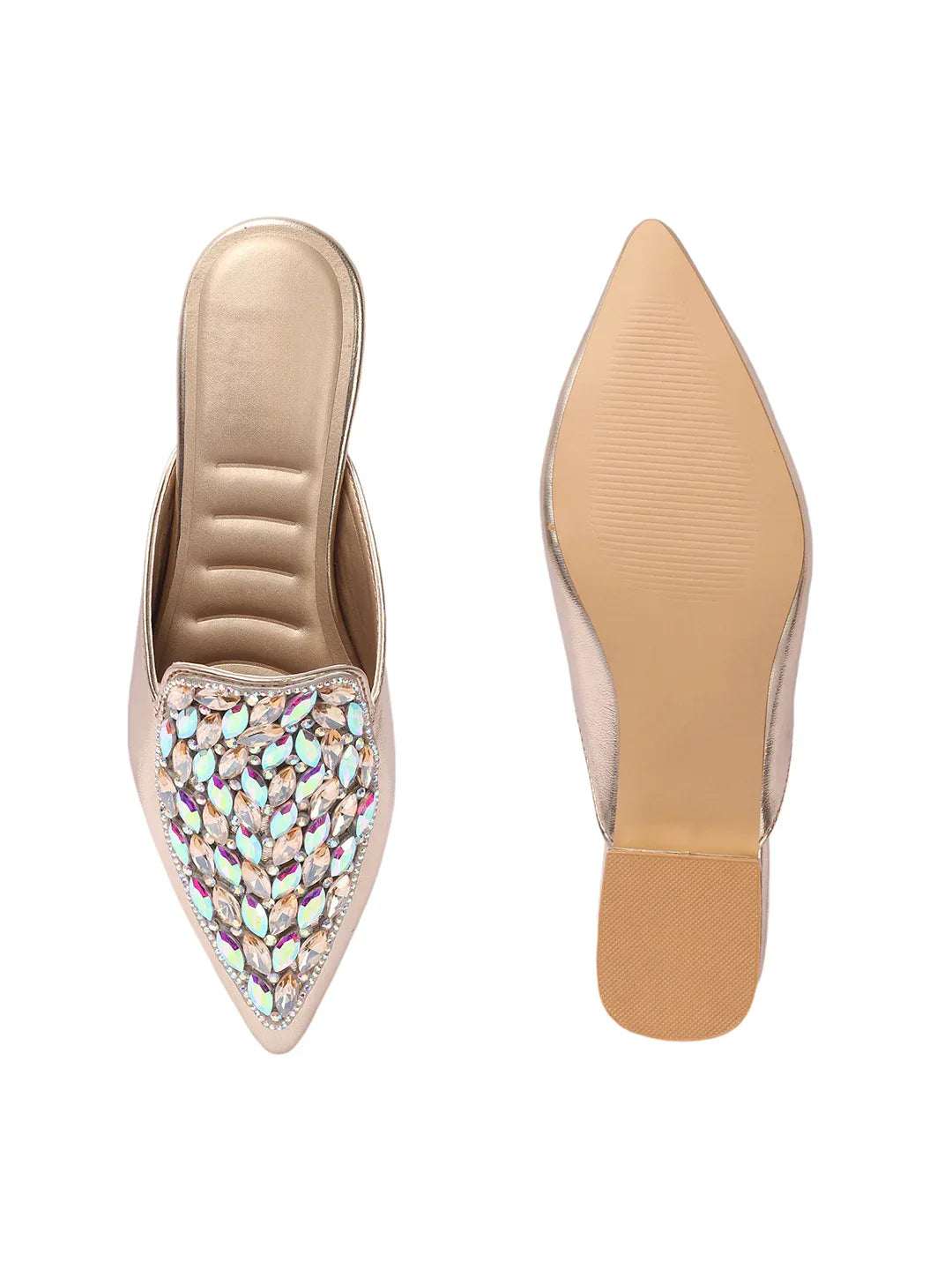 Crystal Embellished Pointed Toe Mule Flats
