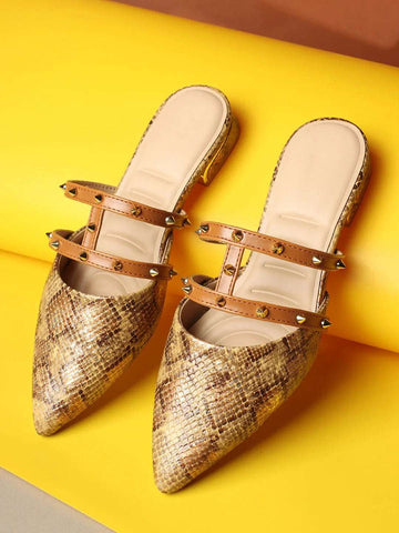 Trendy Stud Embellished Pointed Toe Mules